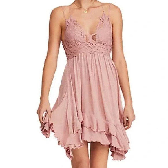 (50% OFF) NWT ❤️ Free People Adella Slip Mini Dress Rose Small MSRP - Picture 1 of 2